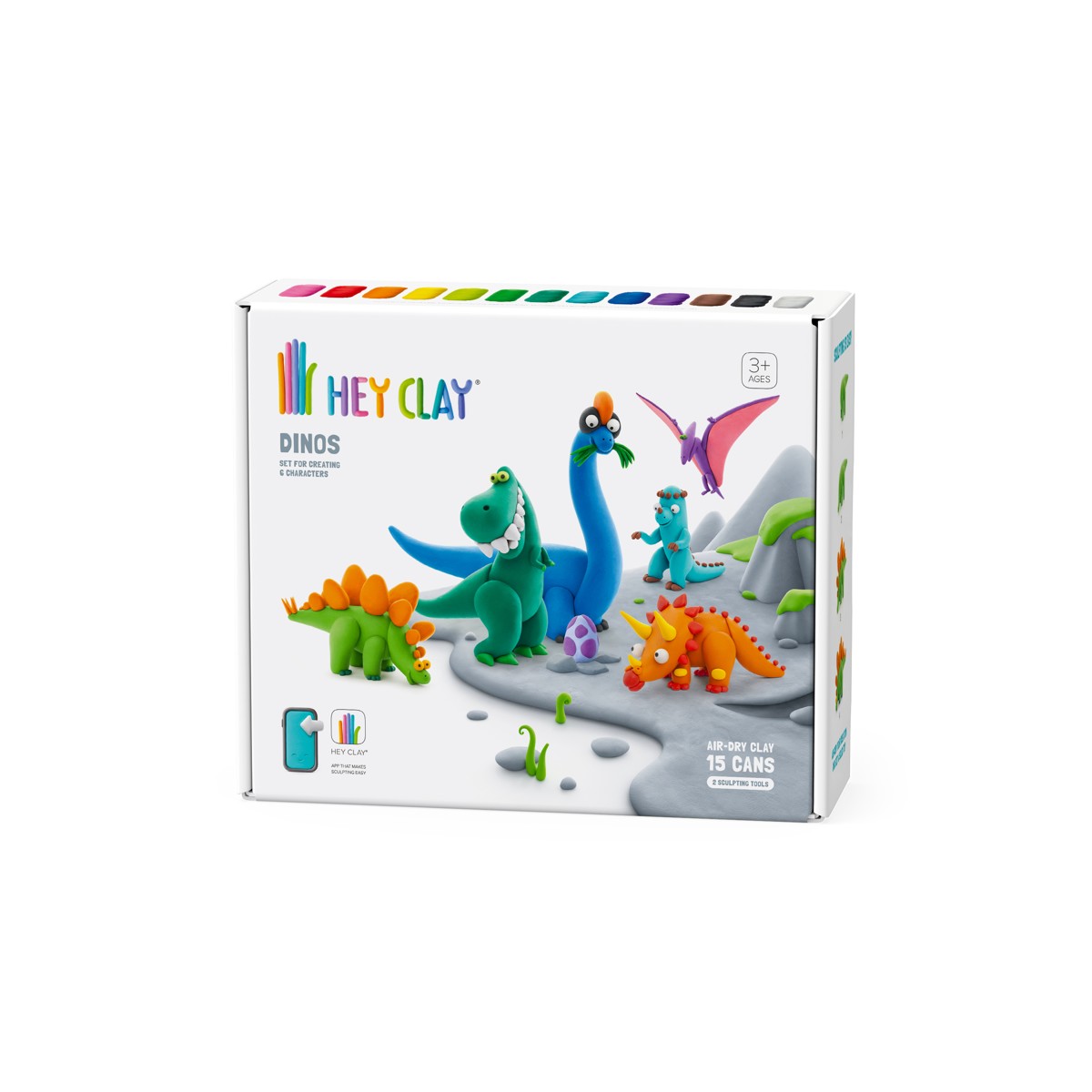 Hey Clay boetseerklei set - 15 potjes - Dinos