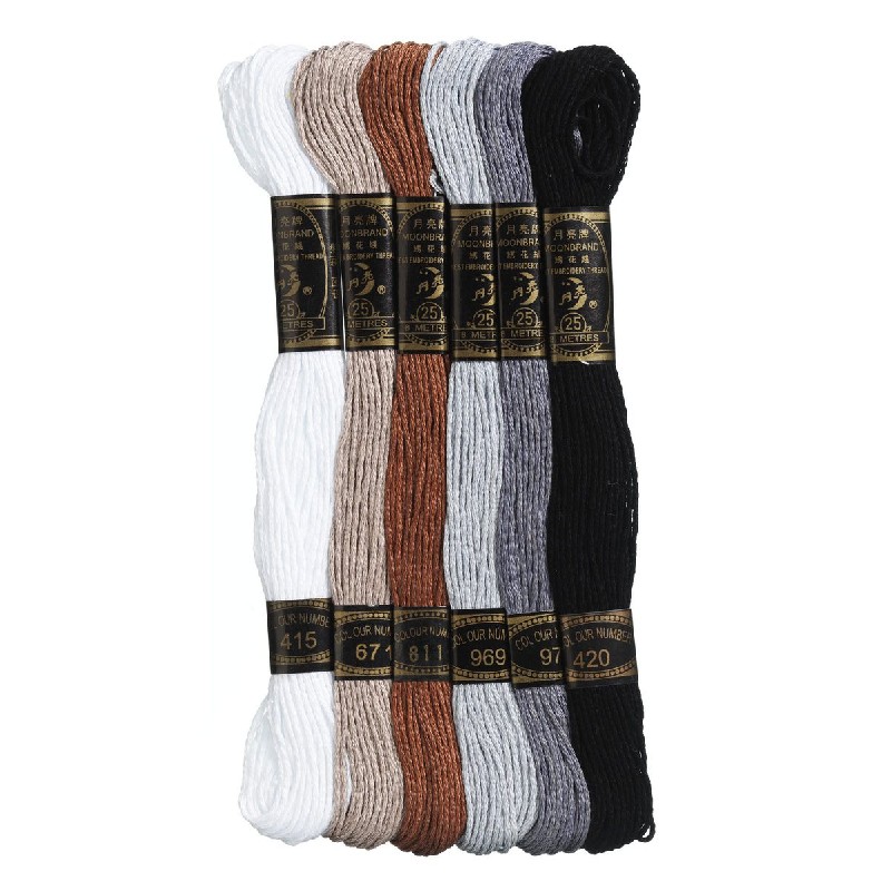 Borduurgaren - 6 stuks - wit/zwart/grijs/bruin