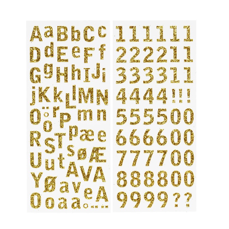 ingewikkeld Spreekwoord Verborgen Stickers - letters en cijfers - glitter goud