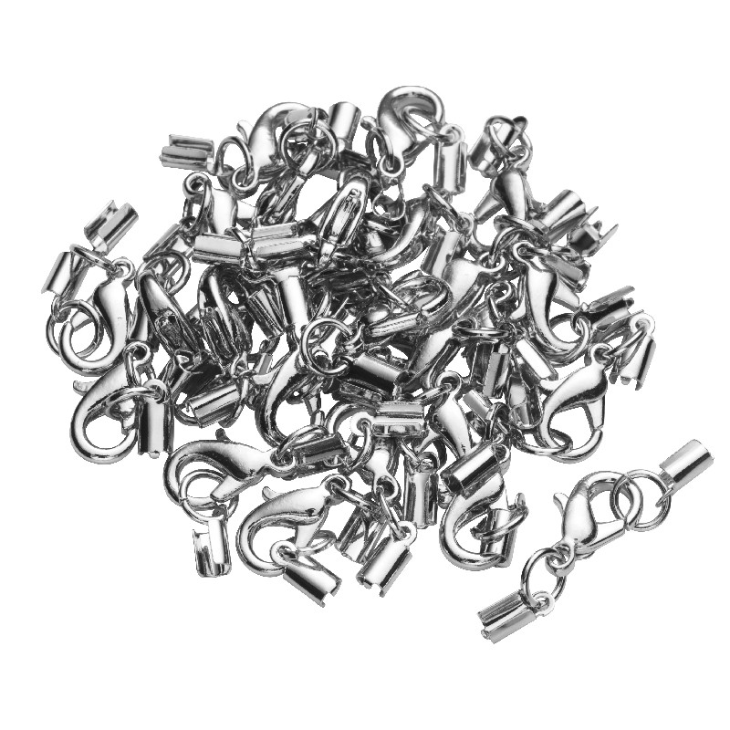 Karabijnsluiting met eindkapjes - 10 stuks - zilverkleurig afbeelding