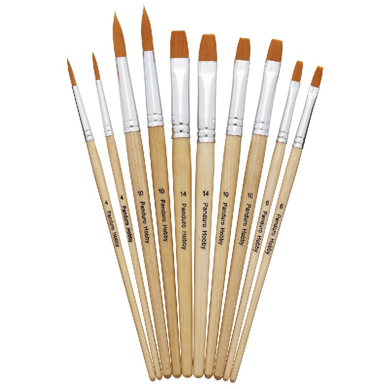 Panduro penselen set - basis - 10 stuks - rond en plat