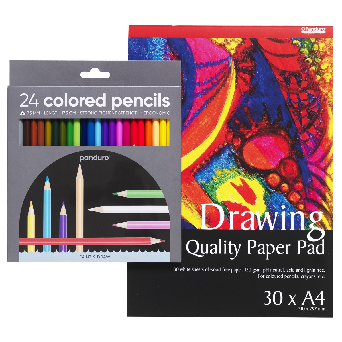 Panduro tekenset - 24 kleurpotloden + blok A4 papier