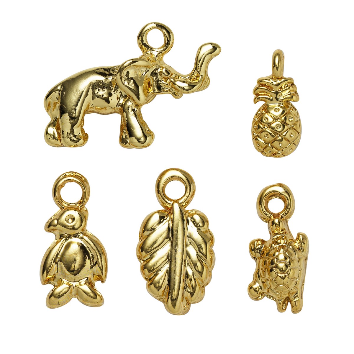 Bedeltjes - goudkleurig - olifant en meer