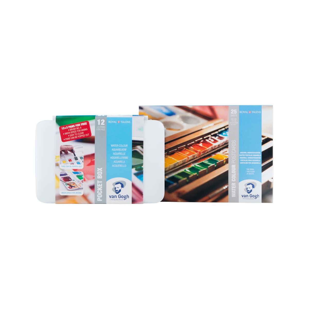 Van Gogh aquarelverf pocketbox + 3 gratis kleuren en postcards