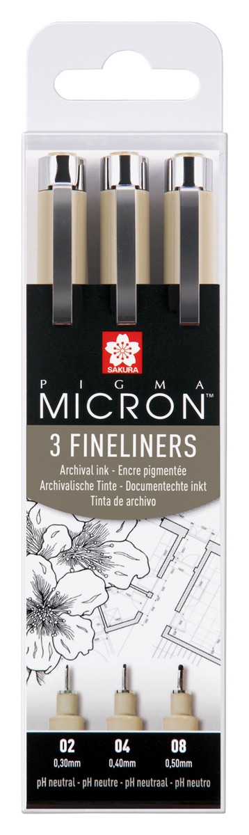 Sakura Pigma Micron - 02, 04 & 08 zwart - 3 stuks