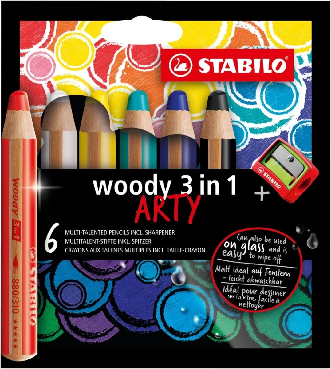 STABILO woody 3 in 1 ARTY - 6 stuks + puntenslijper