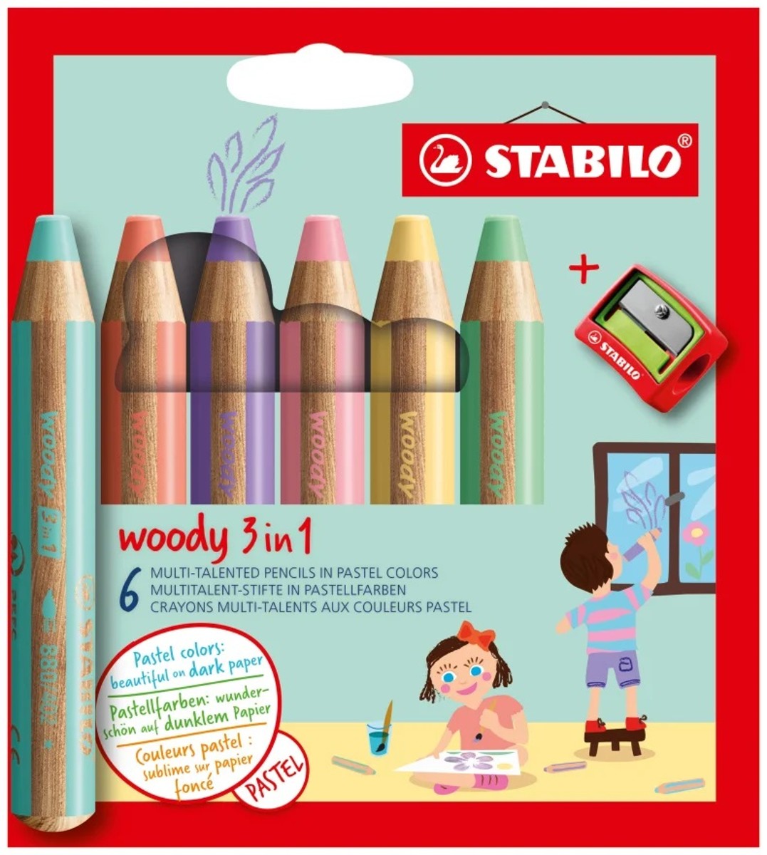 STABILO woody 3 in 1 Pastel - 6 stuks + puntenslijper
