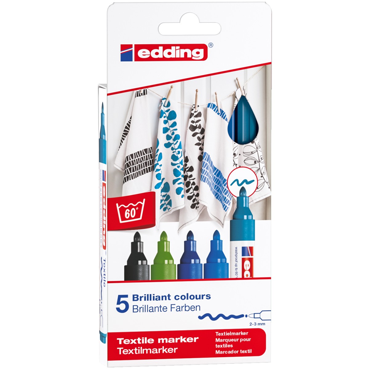 edding 4500 textile pen set - 5 stuks - cool