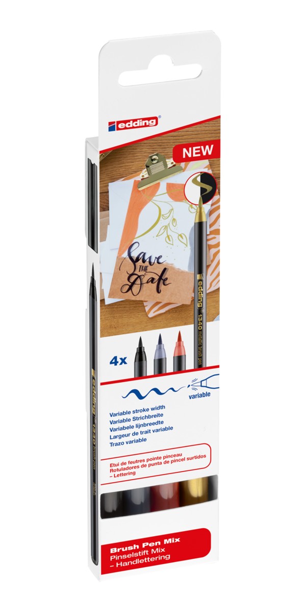 edding 1340 brush pen set - metallic - 4 stuks