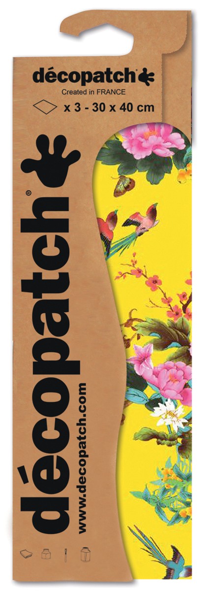 Décopatch - 30x40 cm - 3 vellen - geel met bloemen