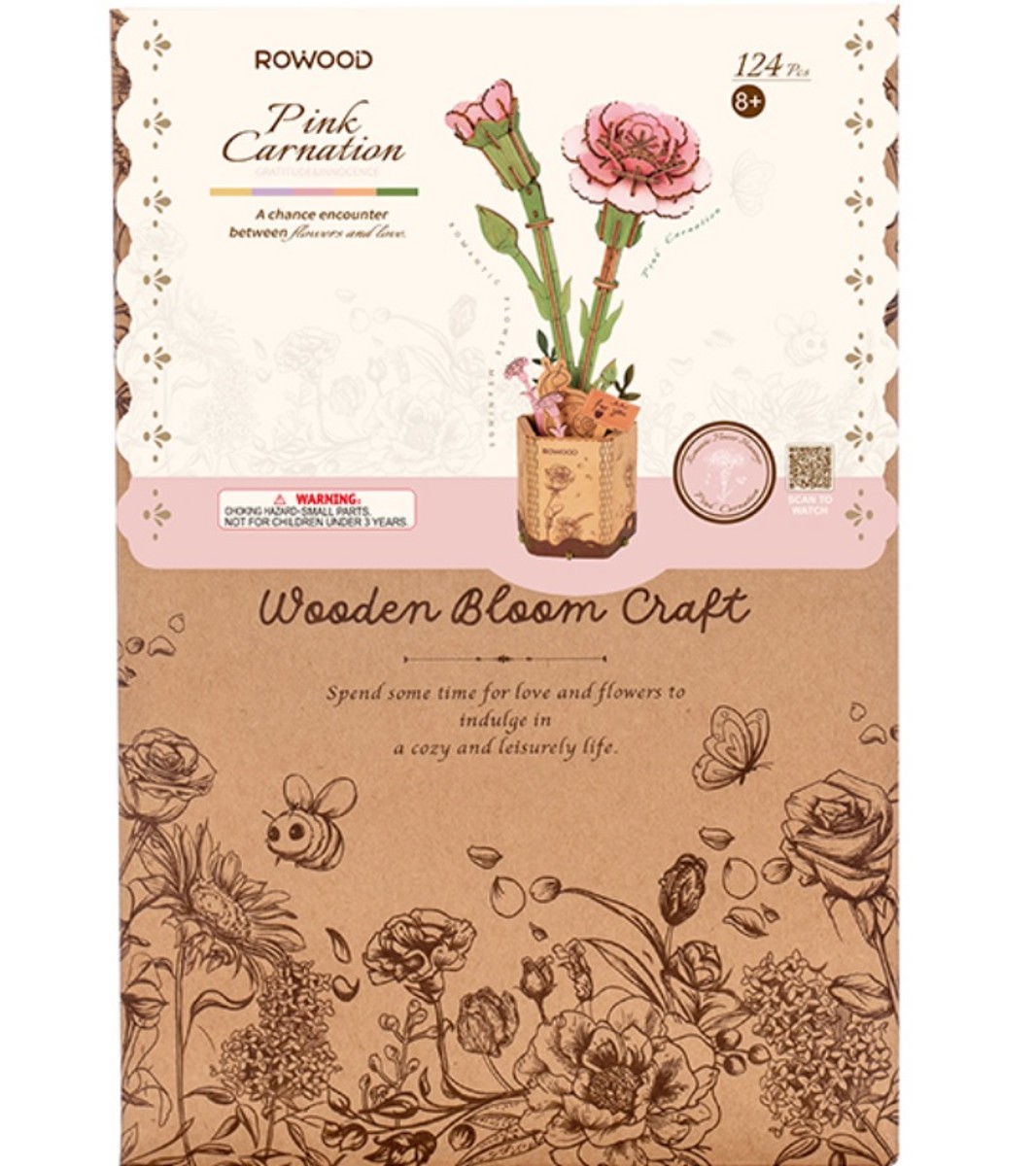 Robotime houten 3D puzzel - Pink Carnation