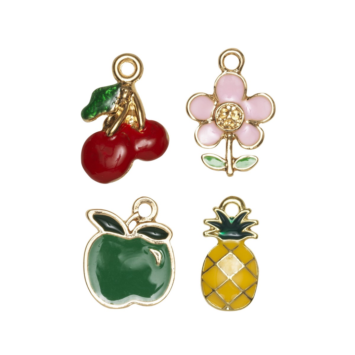 Bedeltjes - kers/appel/bloem/ananas