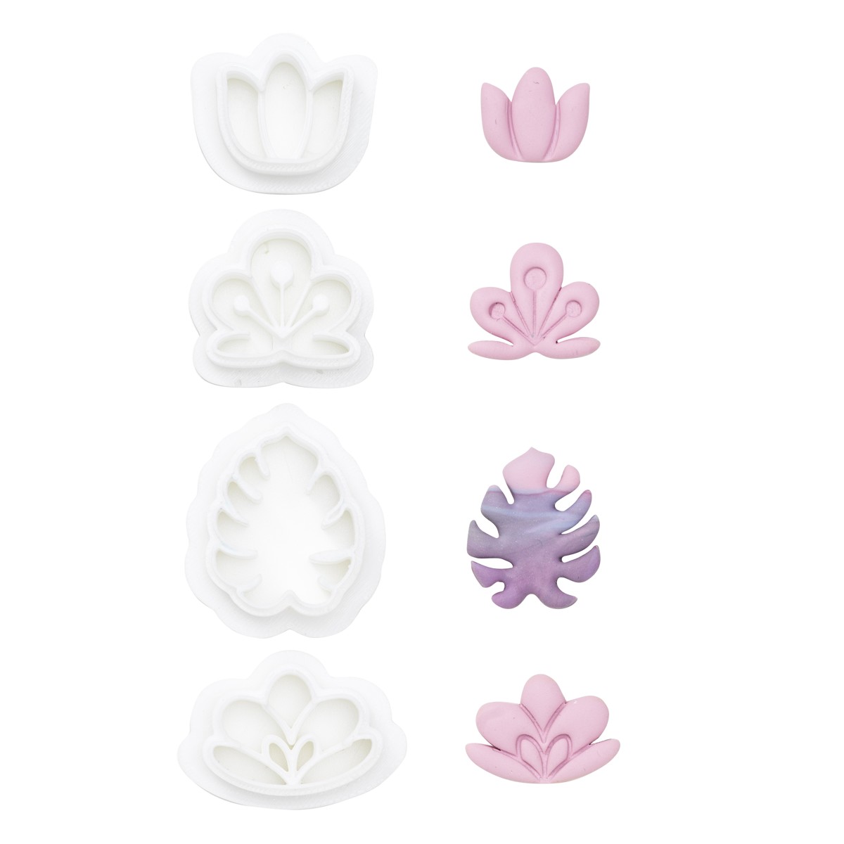 Uitsteekvormen klei - 4 stuks - bloemen en bladeren