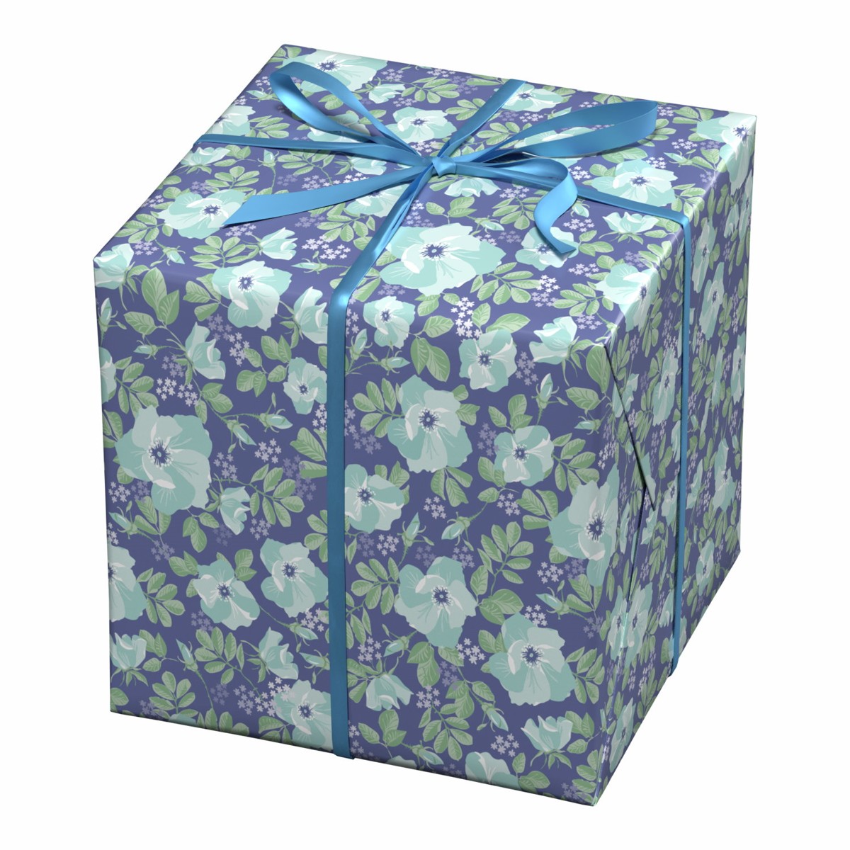 Cadeaupapier - 10 meter - blauw/blauwe bloemen