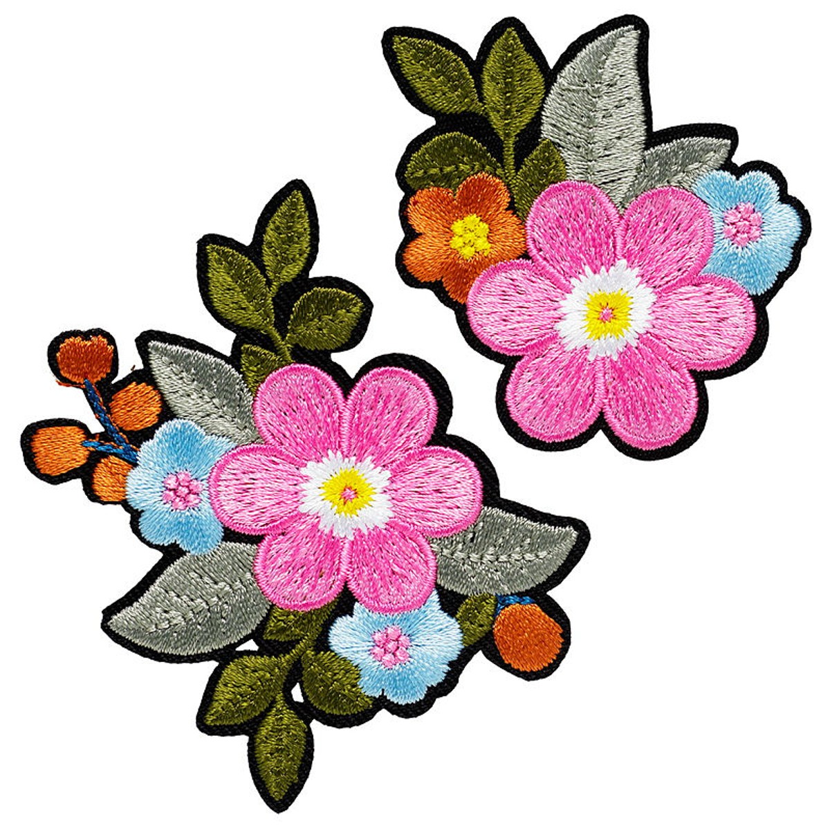Iron-on plaatjes - 2 stuks - roze bloemen