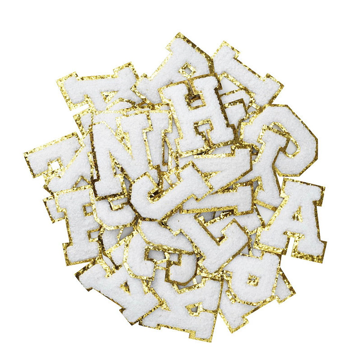 Iron-on letters - 40 stuks - wit/goud