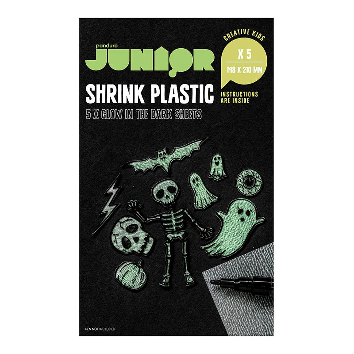 Panduro Junior - krimpfolie glow-in-the-dark - 5 vellen