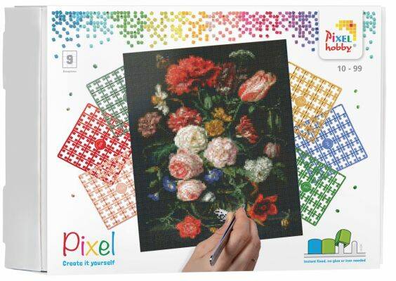 Belastingen voorbeeld privacy Pixelhobby set - 9 basisplaten - Stilleven met bloemen