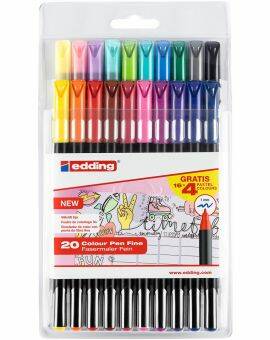 edding 1200 colour pen set - 16 basis + 4 gratis pastelkleuren