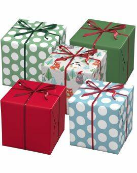 Cadeaupapier set - 5 rollen - speelse Kerst