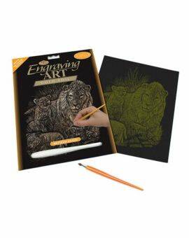 Engraving art - goudkleurig - Lion & Cubs
