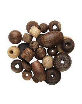 Houten kralenmix - ± 25 stuks - natuur