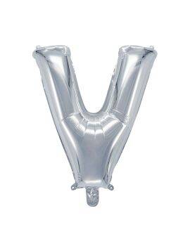 Letterballon zilverkleurig - 32 cm - V