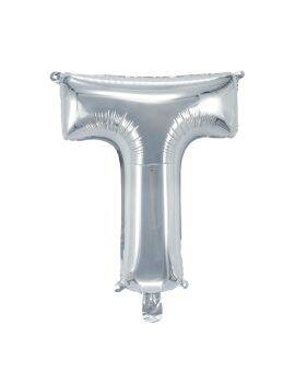 Letterballon zilverkleurig - 32 cm - T