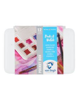 van Gogh aquarelverf pocket box - 12 halve napjes - roze/violet