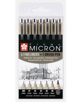 Sakura Pigma Micron - 6 stuks + 1 brush pen