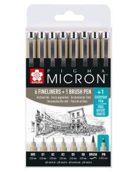Sakura Pigma Micron - 7 stuks + 1 brush pen + 1 everyday pen