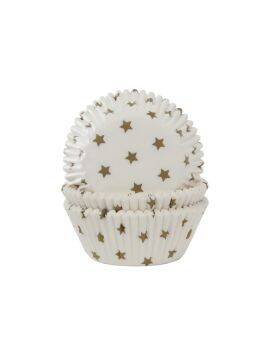 House of Marie - baking cups - wit met gouden sterren