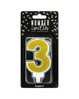 PartyDeco cijferkaars - glitter goud - 3