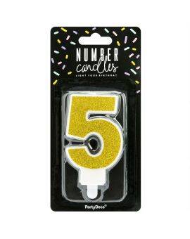 PartyDeco cijferkaars - glitter goud - 5