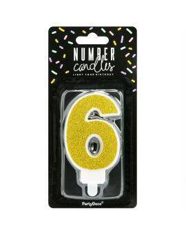 PartyDeco cijferkaars - glitter goud - 6