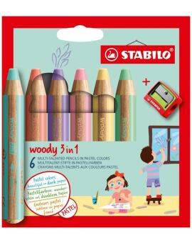 STABILO woody 3 in 1 Pastel - 6 stuks + puntenslijper