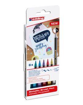 edding 1340 brush pen set - metallic - 6 stuks