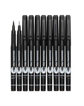 Tekenpennen - 10 stuks - fineliners + brushpen - zwart