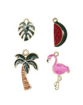 Bedeltjes - flamingo/blad/meloen/palmboom