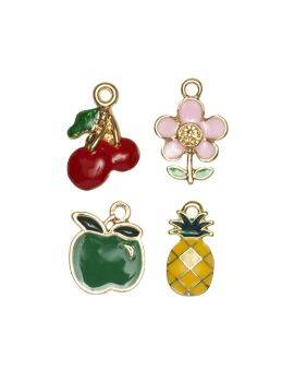 Bedeltjes - kers/appel/bloem/ananas