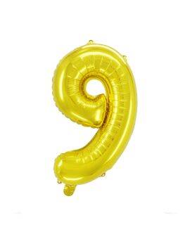 Cijferballon goudkleurig - 32 cm - 9