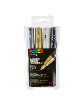 POSCA acrylmarker set - extra fijn PC-1MC - goud/zilver/zwart/wit