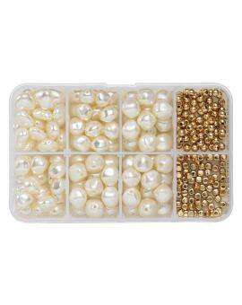 Kralenmix acryl - wit/goudkleurig