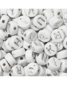 Kralenmix - letters - wit met zilverkleur