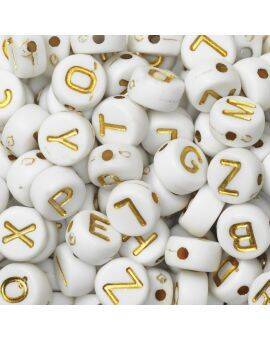 Kralenmix - letters - wit met goudkleurig