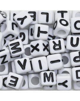 Kralenmix - letters - vierkant - wit met zwart