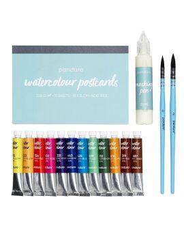 Panduro aquarel ansichtkaartenset - 12 x 8 ml verf + 2 penselen