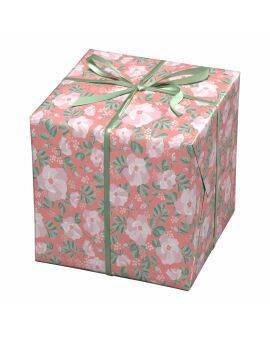 Cadeaupapier - 10 meter - zalmroze/roze bloemen
