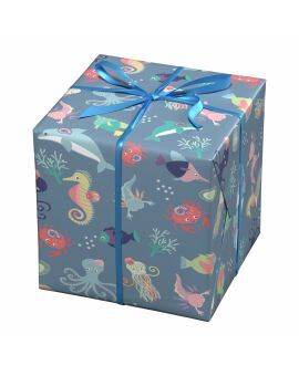 Cadeaupapier - 10 meter - grijsblauw/zeedieren