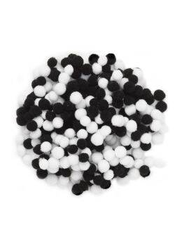 Pompons mini - 400 stuks - zwart en wit